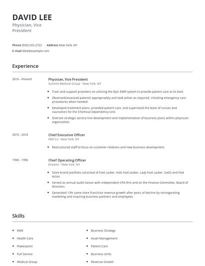 Physician, Vice President Resume