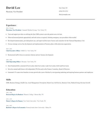 Physician, Vice President Resume