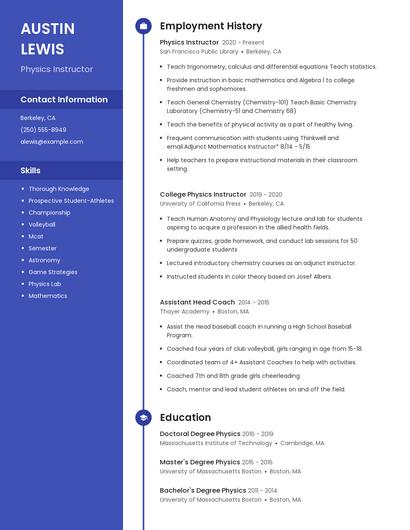Physics Instructor Resume