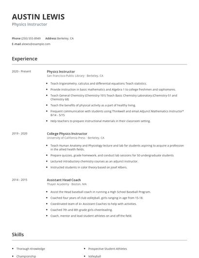 Physics Instructor Resume