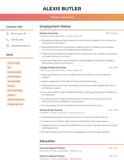 Physics Instructor Resume