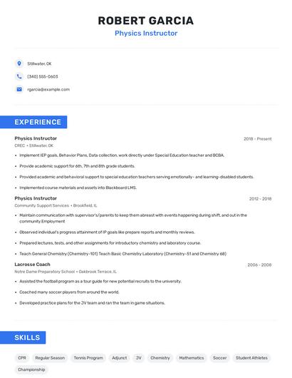 Physics Instructor Resume