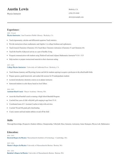 Physics Instructor Resume