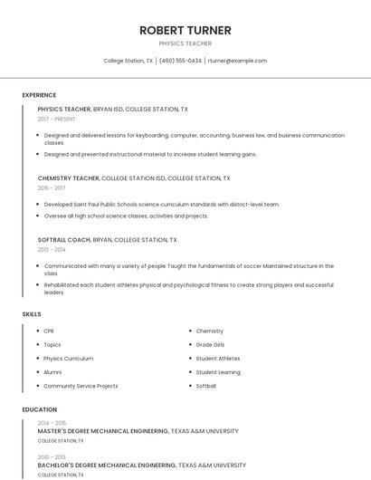 Physics Teacher Resume