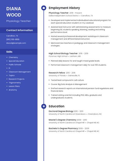 Physiology Teacher Resume