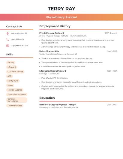 Physiotherapy Assistant Resume