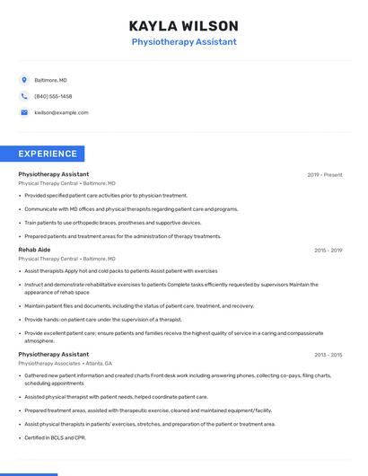 Physiotherapy Assistant Resume