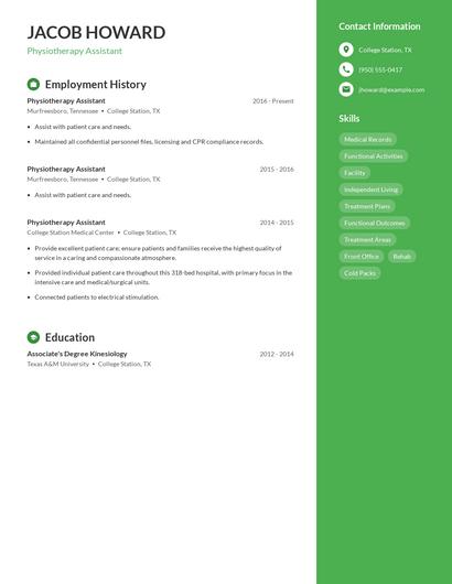 Physiotherapy Assistant Resume