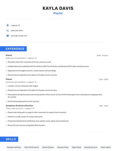 Pianist Resume