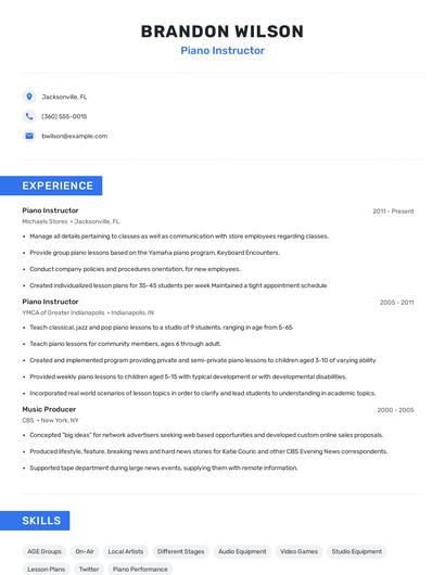 Piano Instructor Resume