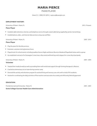 Piano Player Resume
