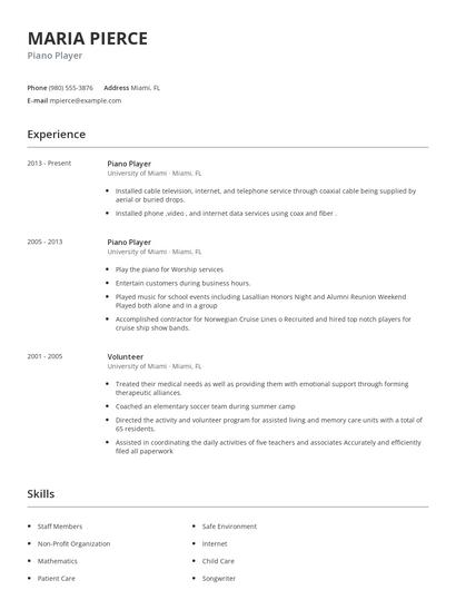Piano Player Resume