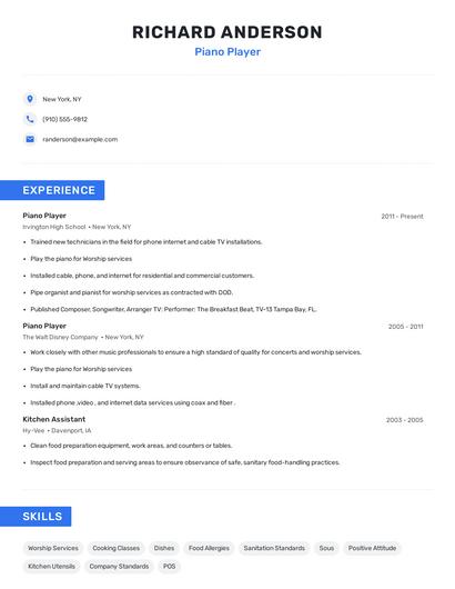 Piano Player Resume