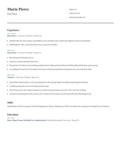 Piano Player Resume