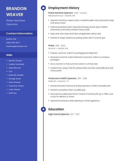 Picker Machine Operator Resume