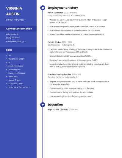 Picker Operator Resume