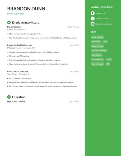Picker Operator Resume