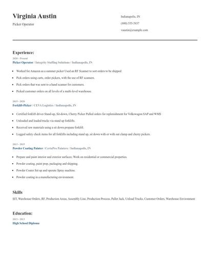 Picker Operator Resume