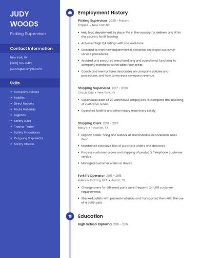 Picking Supervisor Resume