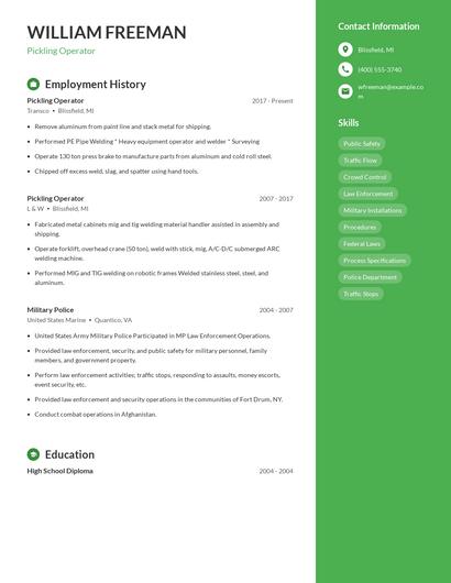 Pickling Operator Resume