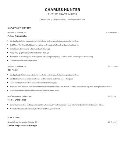 Picture Frame Maker Resume