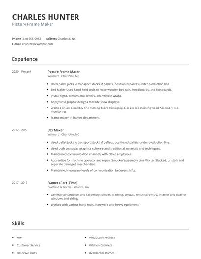 Picture Frame Maker Resume