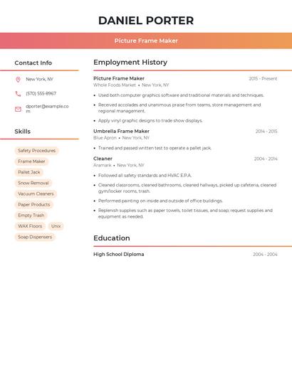 Picture Frame Maker Resume