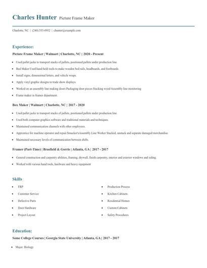 Picture Frame Maker Resume