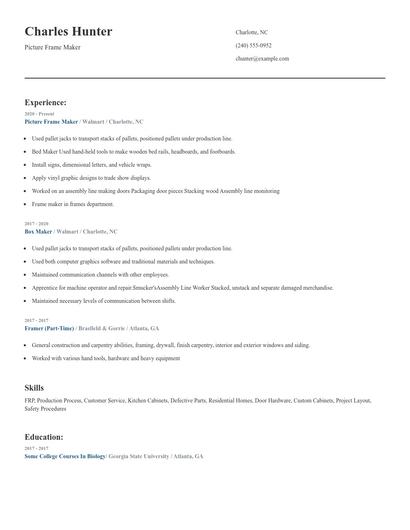 Picture Frame Maker Resume