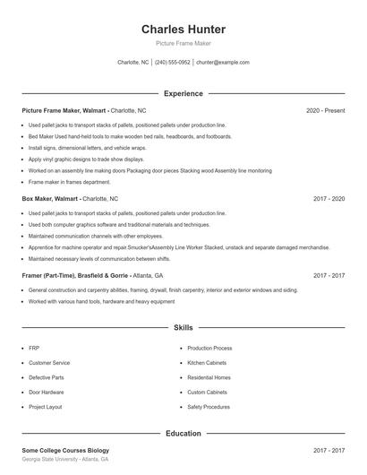 Picture Frame Maker Resume