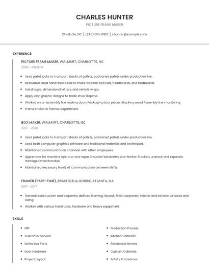 Picture Frame Maker Resume