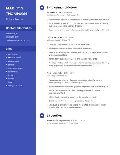 Picture Framer Resume