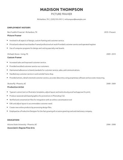 Picture Framer Resume