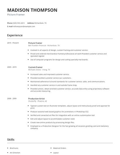 Picture Framer Resume