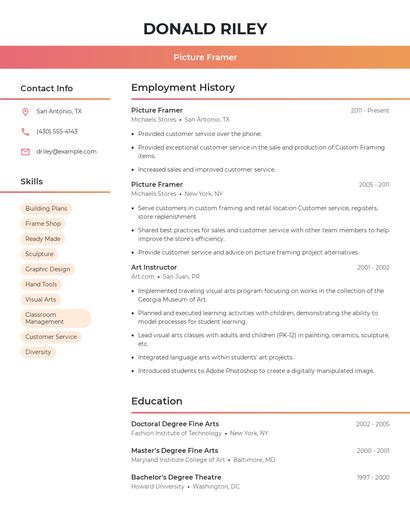 Picture Framer Resume