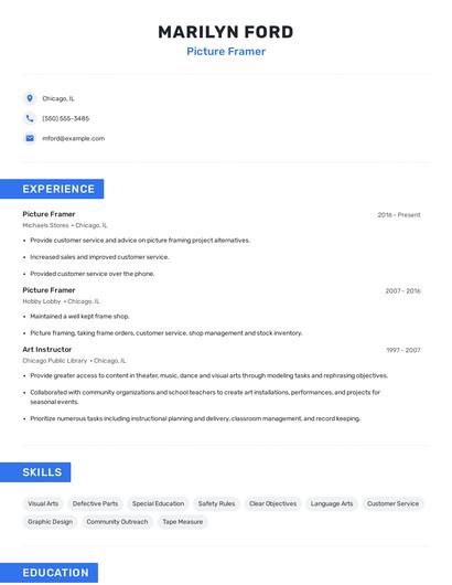 Picture Framer Resume