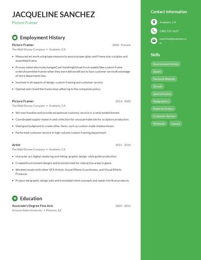 Picture Framer Resume