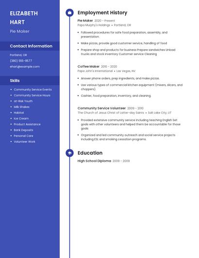 Pie Maker Resume