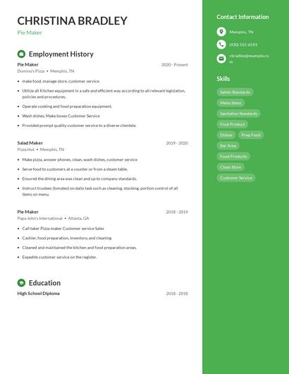 Pie Maker Resume