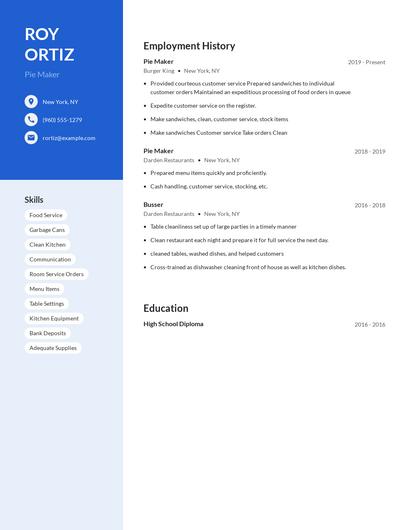 Pie Maker Resume