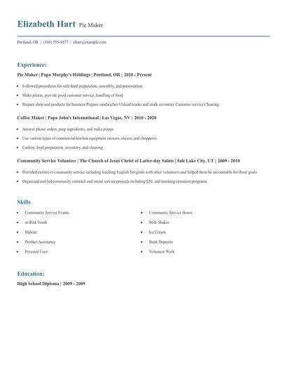 Pie Maker Resume