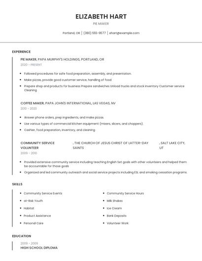 Pie Maker Resume