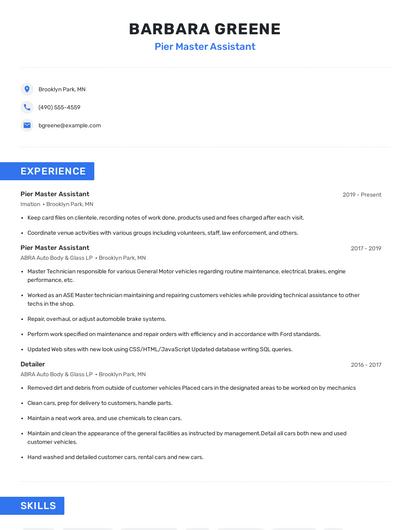 Pier Master Assistant Resume