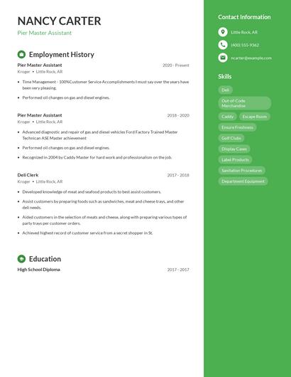 Pier Master Assistant Resume