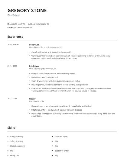 Pile Driver Resume