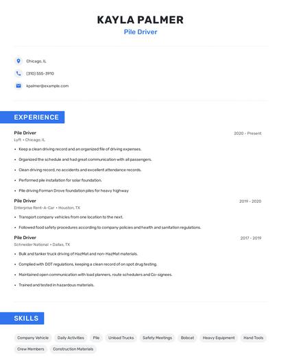 Pile Driver Resume