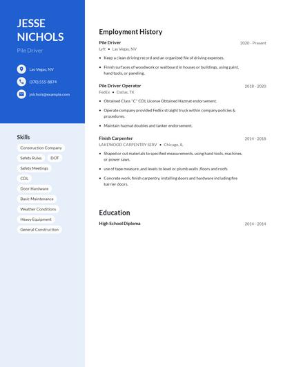 Pile Driver Resume