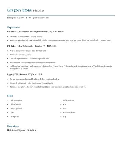 Pile Driver Resume