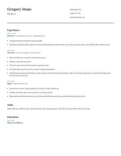 Pile Driver Resume