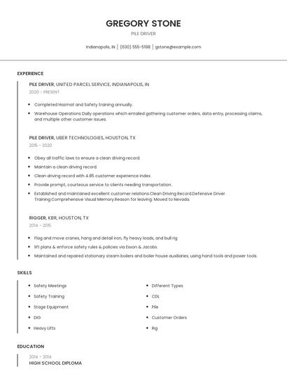 Pile Driver Resume
